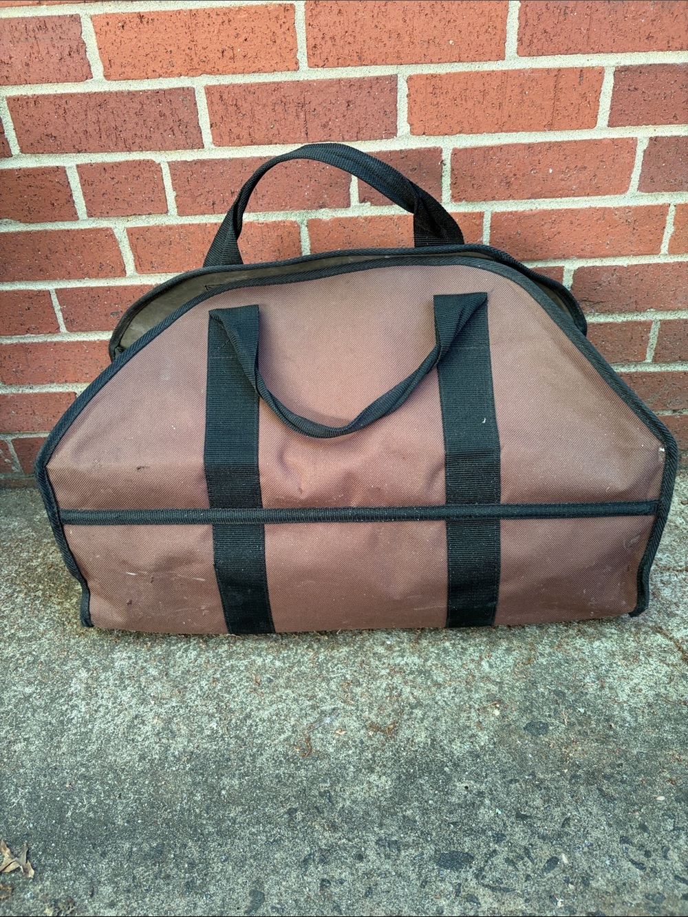 L.L. Bean Brown Canvas Firewood Carrier with Black Straps